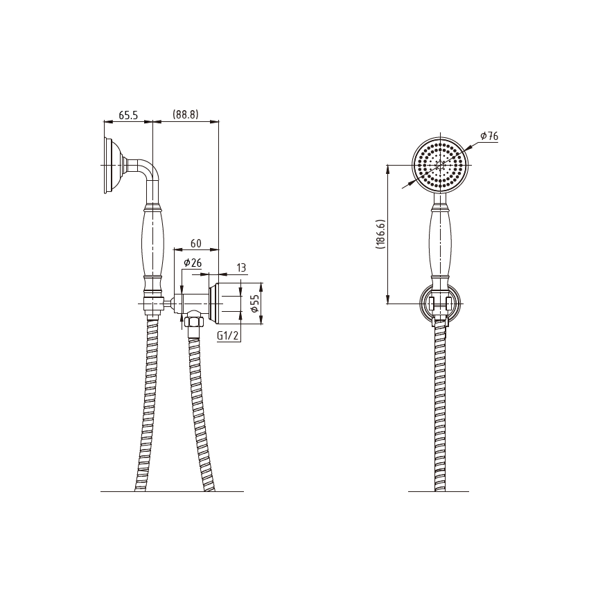Clasico Handshower On Wall Outlet Bracket in Brushed Nickel