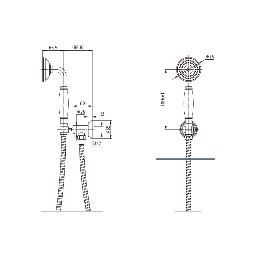 Clasico Handshower On Wall Outlet Bracket in Matt Black