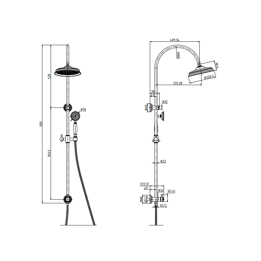 Clasico Combination Shower Set Chrome