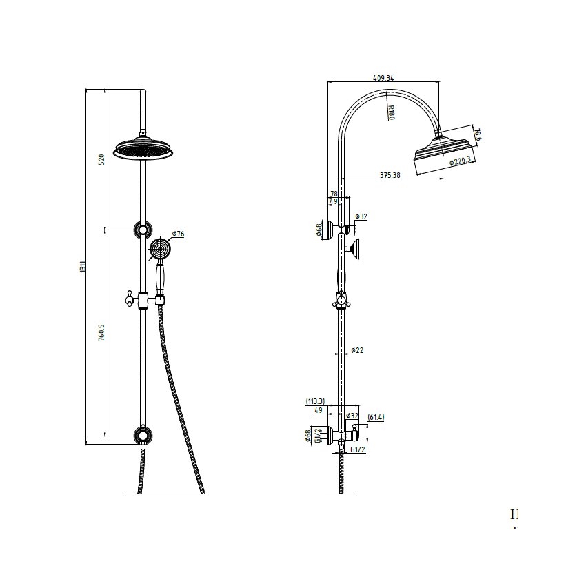Clasico Combination Shower Set In Brushed Gold