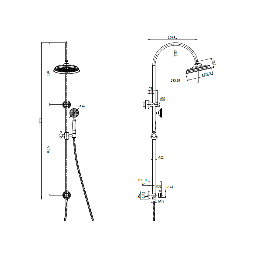 Clasico Combination Shower Set In Brushed Nickel