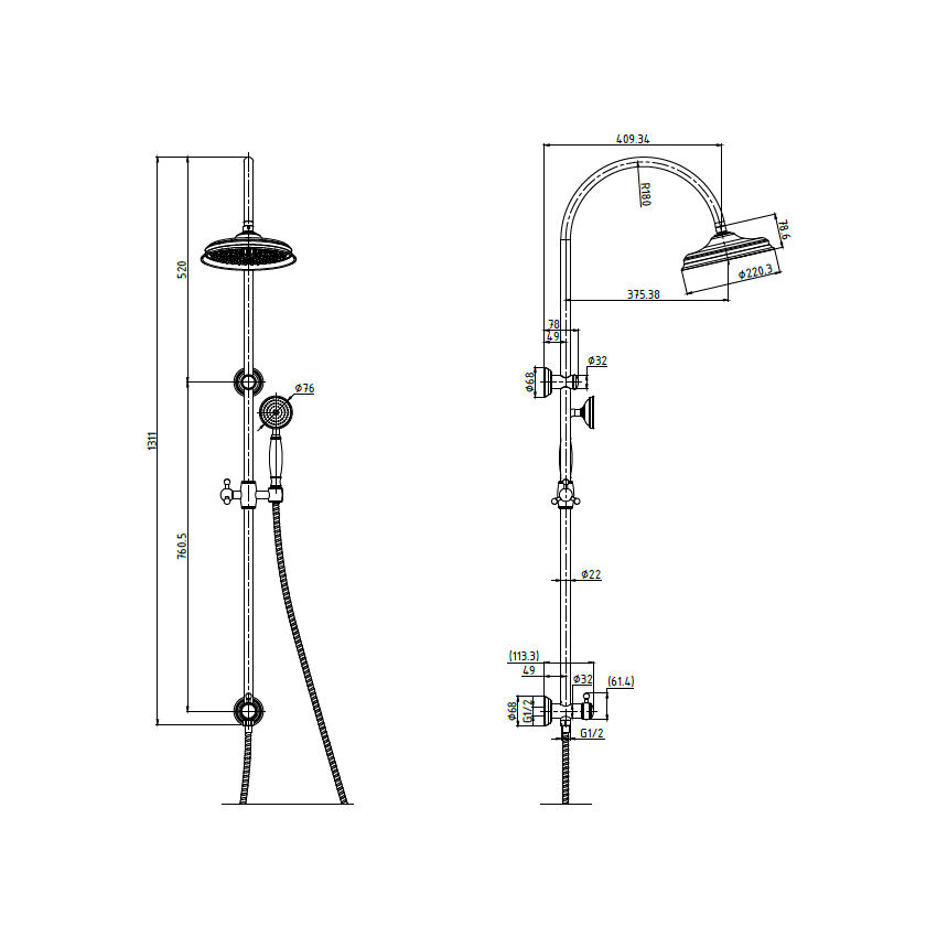 Clasico Combination Shower Set in Matt Black