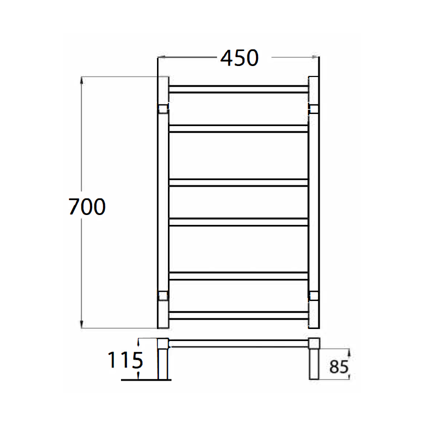 Heated Towel Rail Square  Matt Black