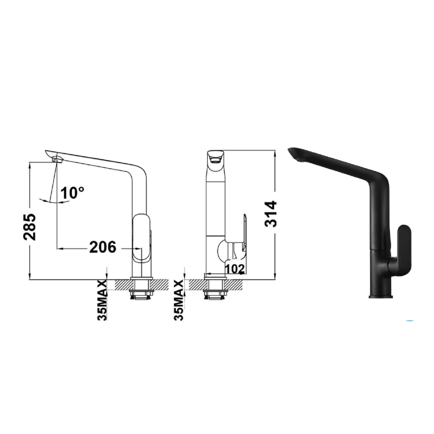 Kara Sink Mixer Matt Black