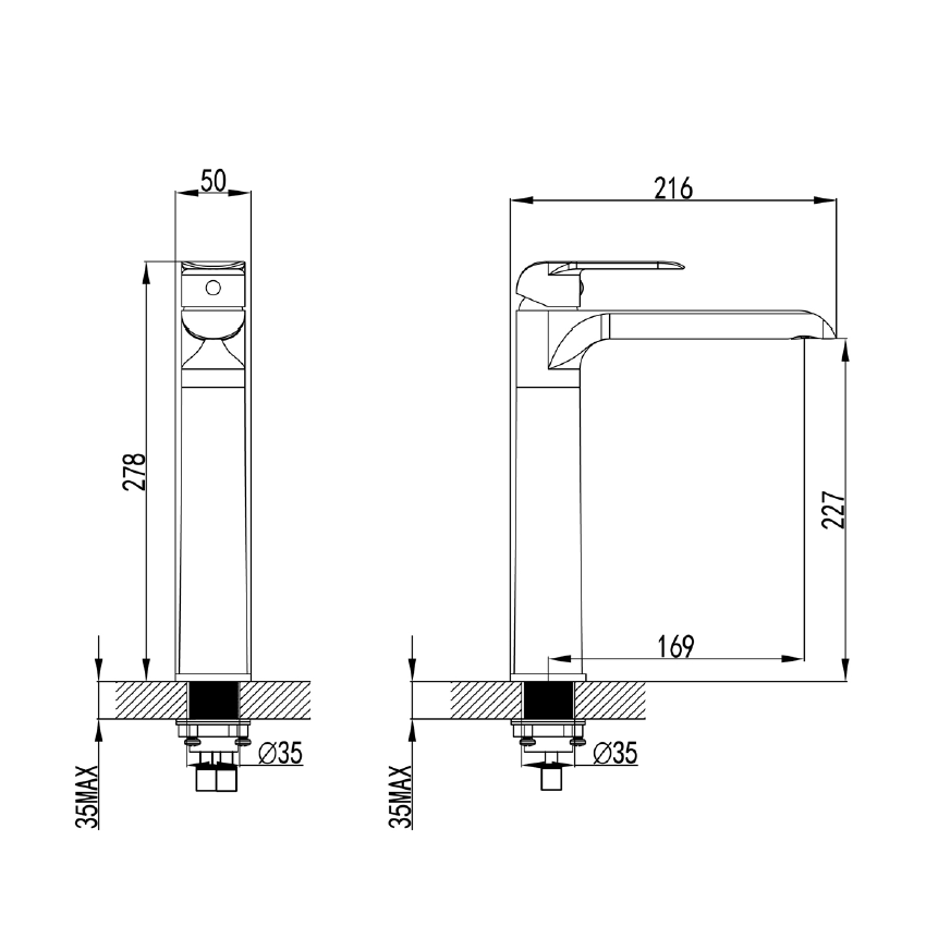 Kara High Rise Basin Mixer Black & Rose Gold Handle