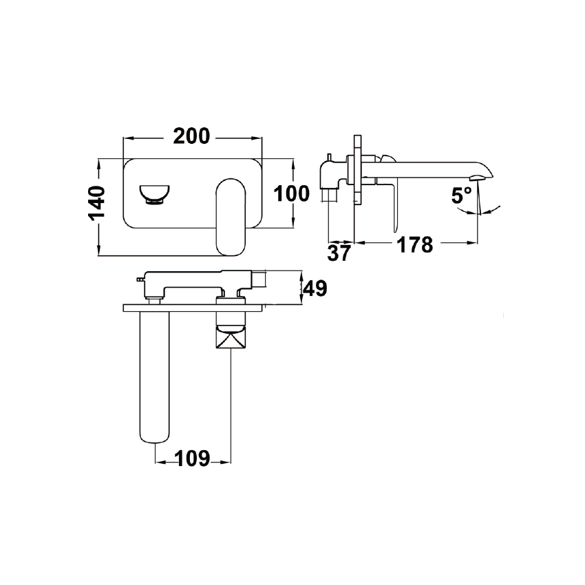 Kara Wall Basin Mixer Brushed Gold