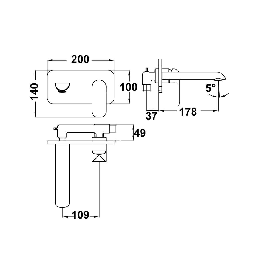 Kara Wall Basin Mixer Black & Rose Gold Handle