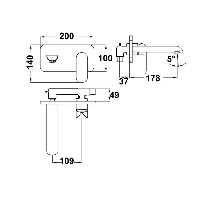 Kara Wall Basin Mixer Matt Black
