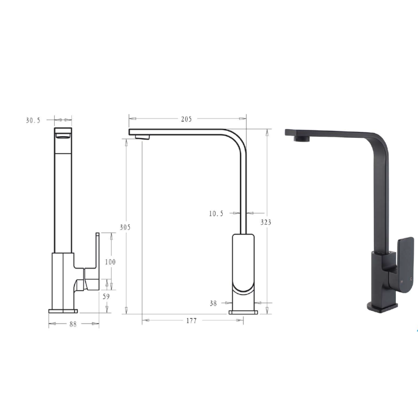 Flores Sink Mixer Matt Black