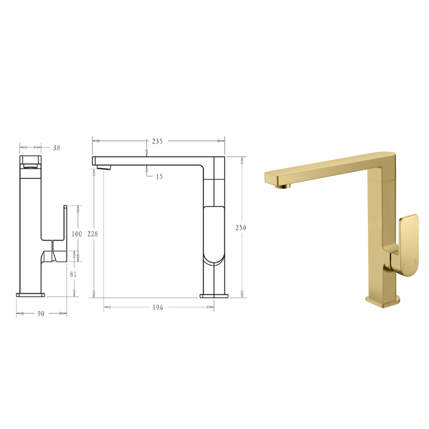 Flores Sink Mixer Brushed Gold