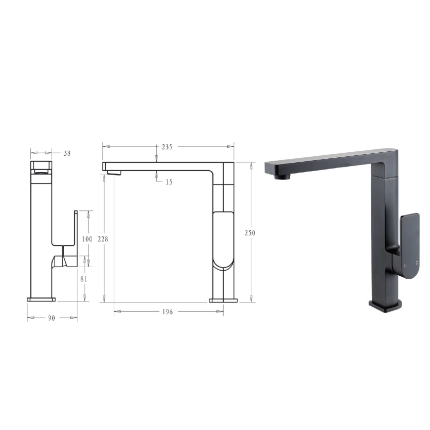 Flores Sink Mixer Matt Black