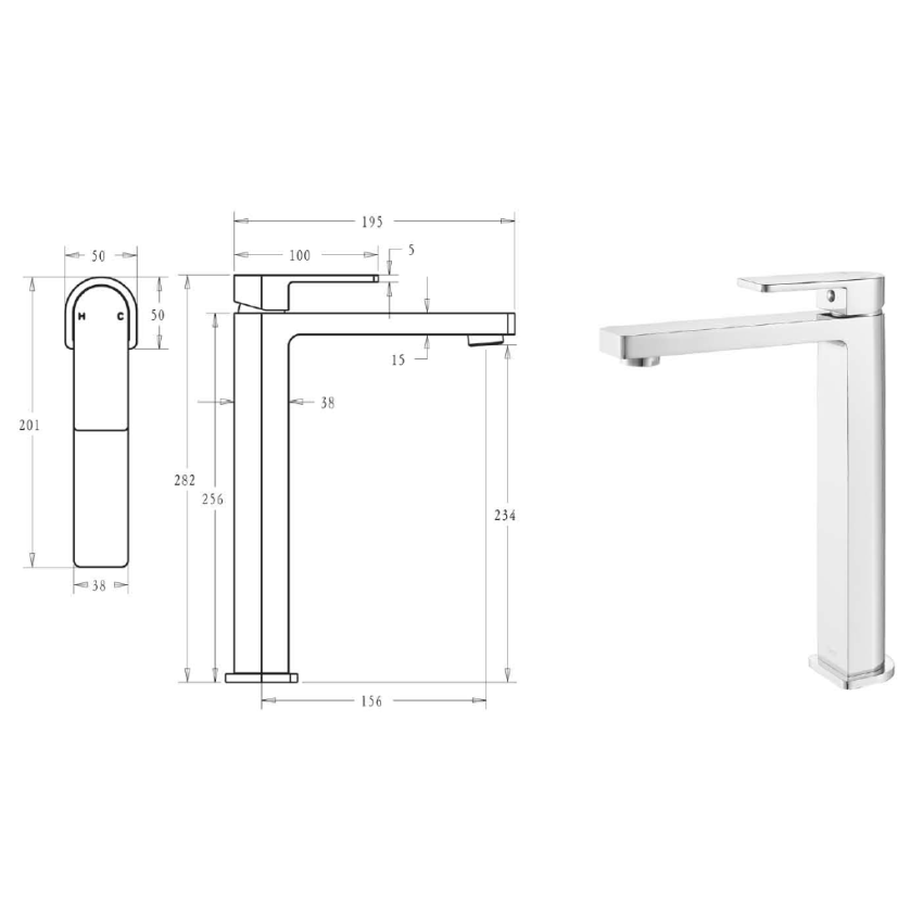 Flores High Rise Basin Mixer Chrome