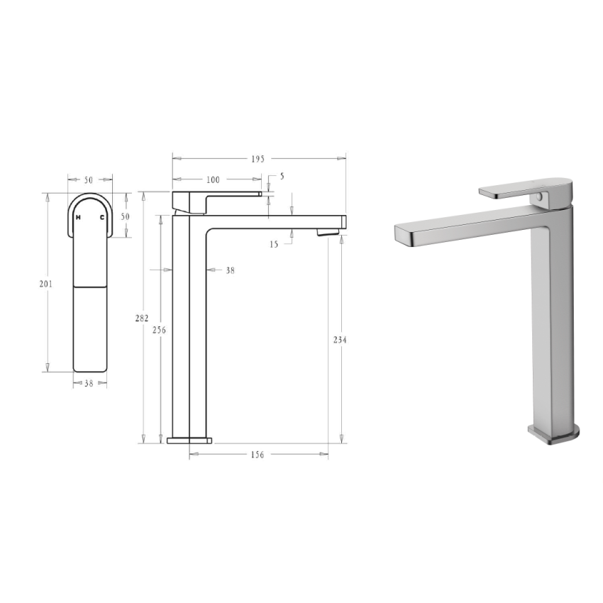 Flores High Rise Basin Mixer Brushed Nickel