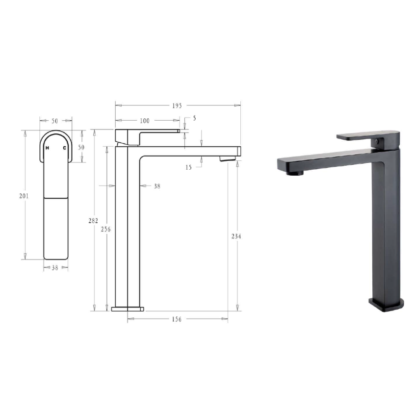 Flores High Rise Basin Mixer Matt Black