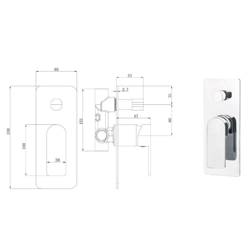 Flores Wall Mixer with Diverter Chrome