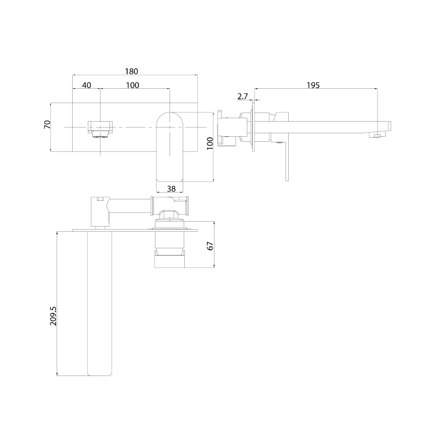 Flores Wall Basin Mixer Brushed Gold