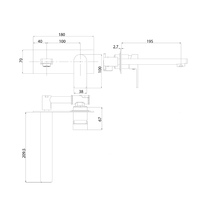 Flores Wall Basin Mixer Brushed Nickel