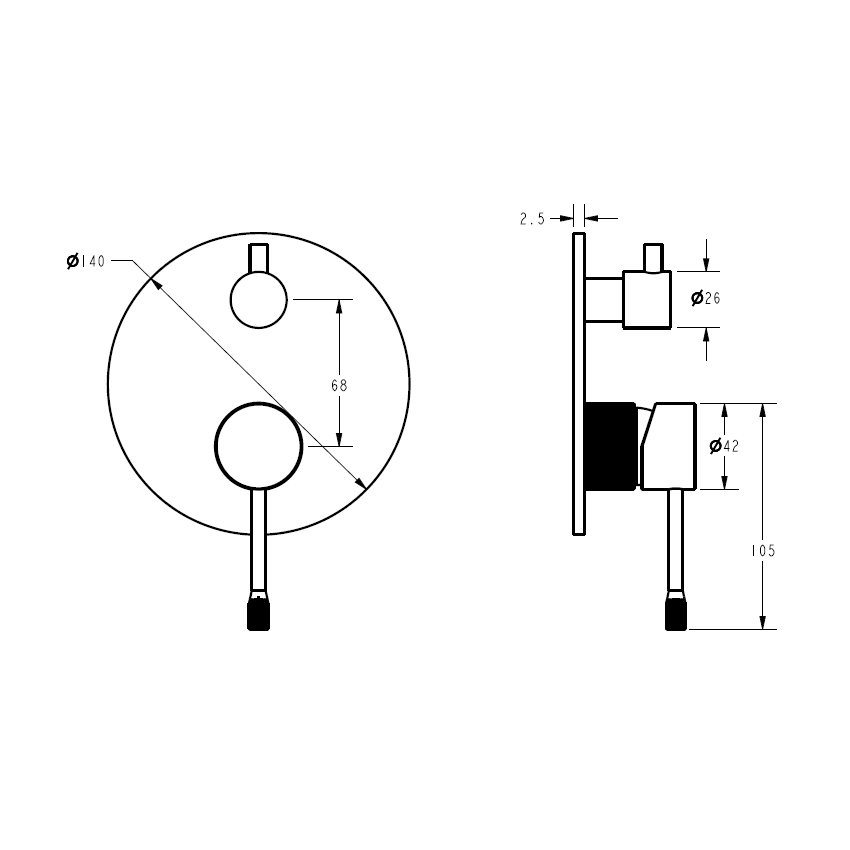 Linie Wall Diverter Mixer Trim Kit Brushed Gold