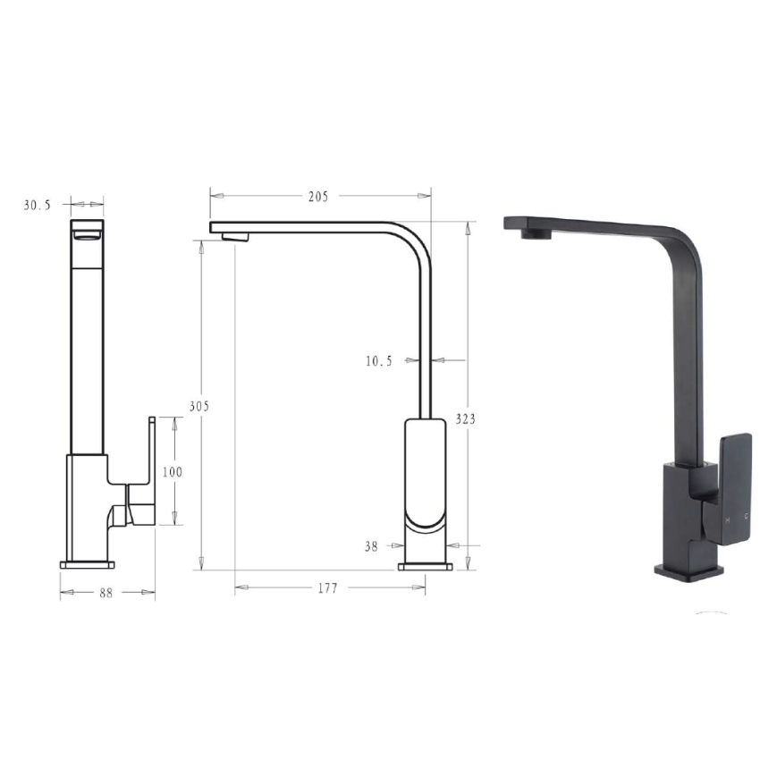 Ceram Sink Mixer Matt Black