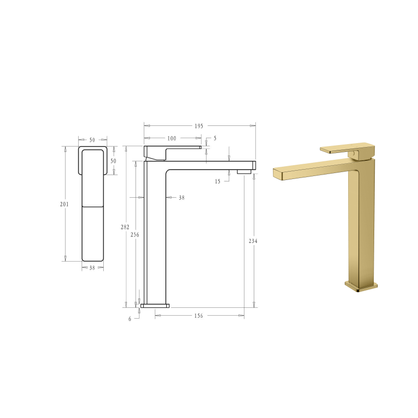 Ceram High Rise Basin Mixer Brushed Gold