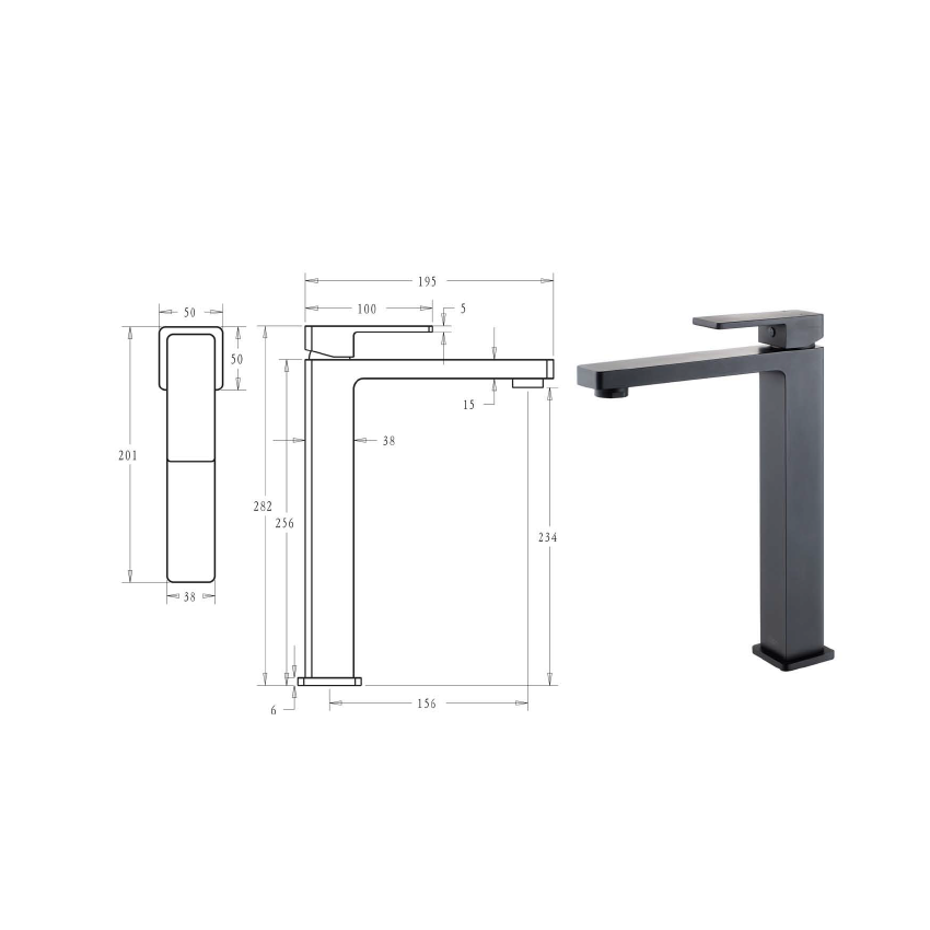 Ceram High Rise Basin Mixer Matt Black