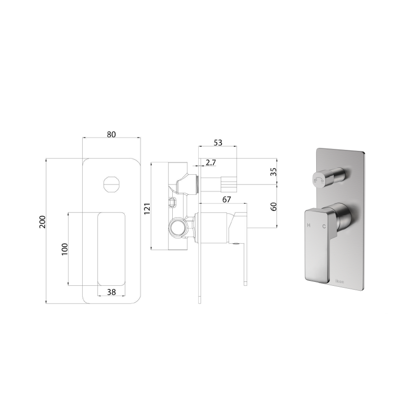 Ceram Wall Mixer with Diverter Brushed Nickel