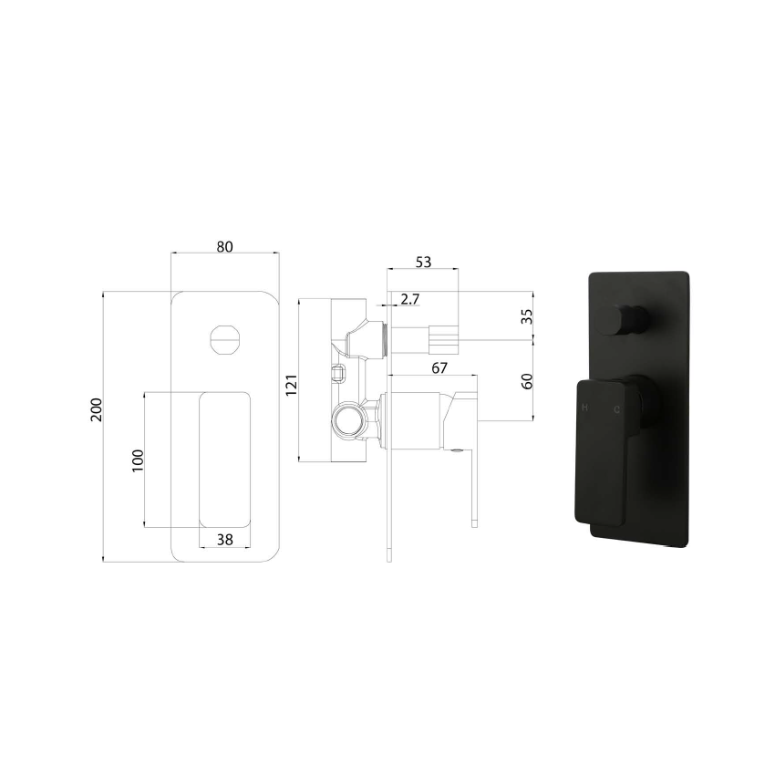 Ceram Wall Mixer with Diverter Matt Black