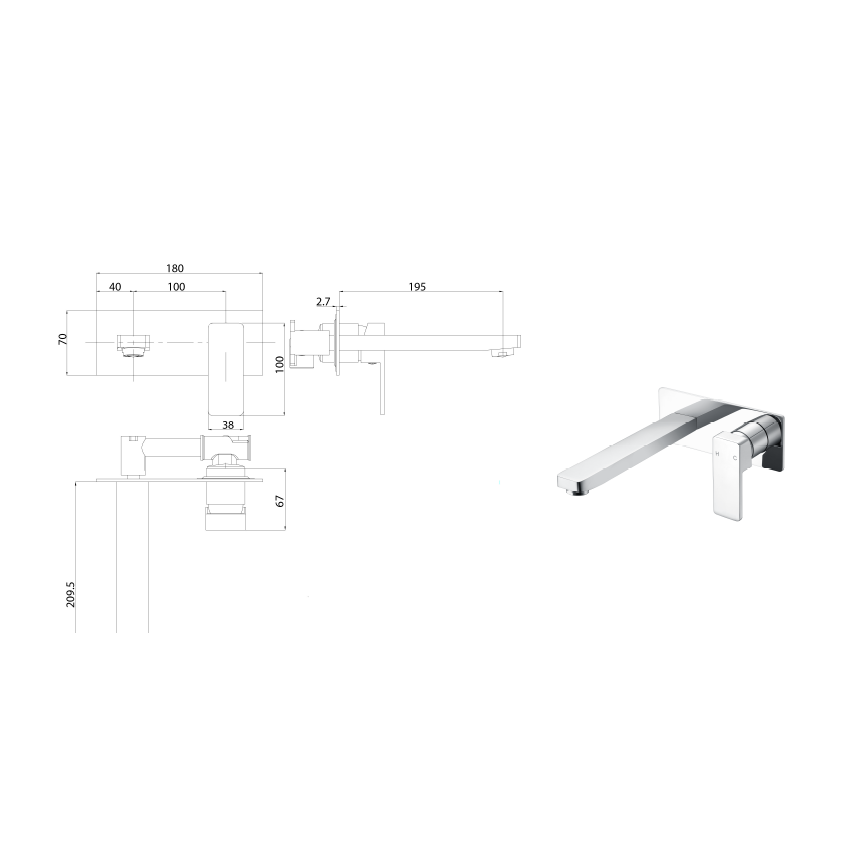 Ceram Wall Basin Mixer Chrome