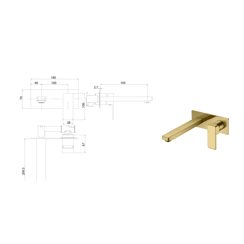 Ceram Wall Basin Mixer Brushed Gold