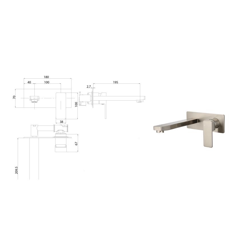 Ceram Wall Basin Mixer Brushed Nickel