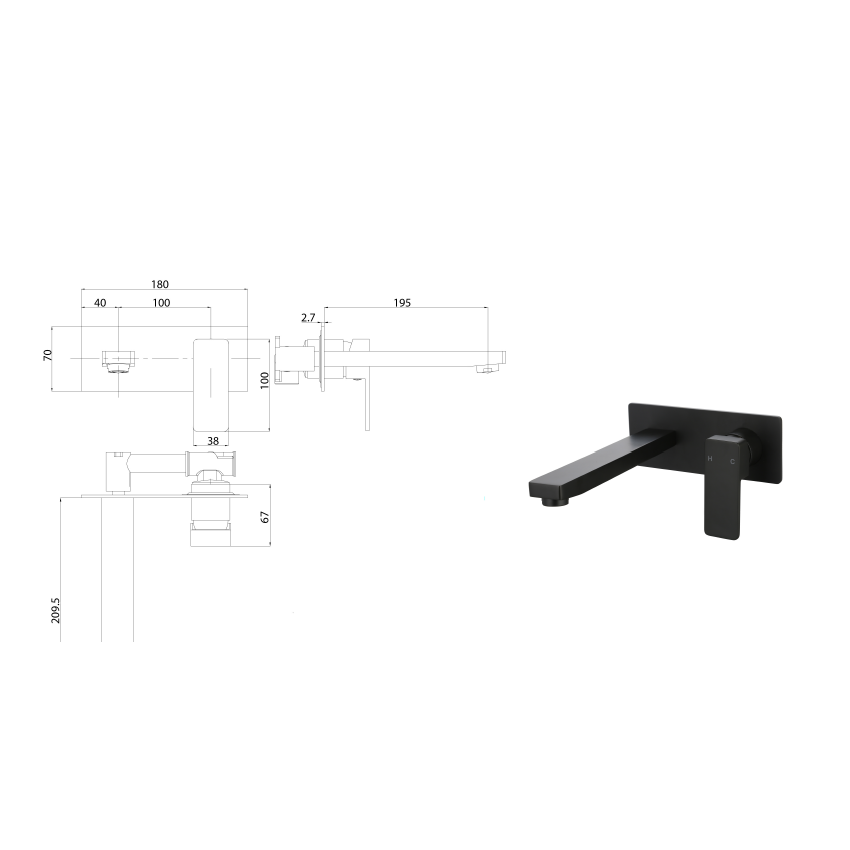 Ceram Wall Basin Mixer Matt Black