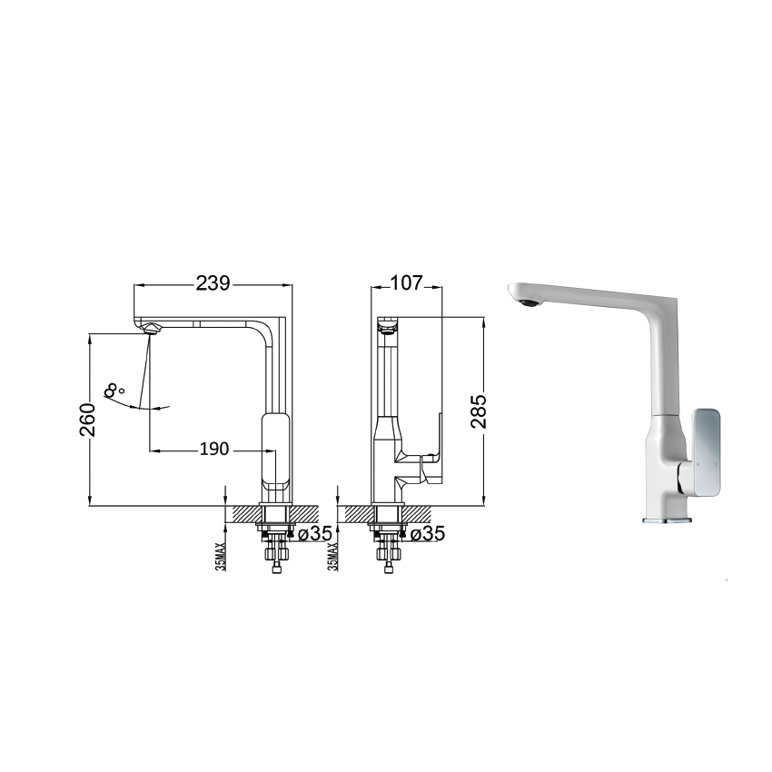 Seto Sink Mixer Chrome & White