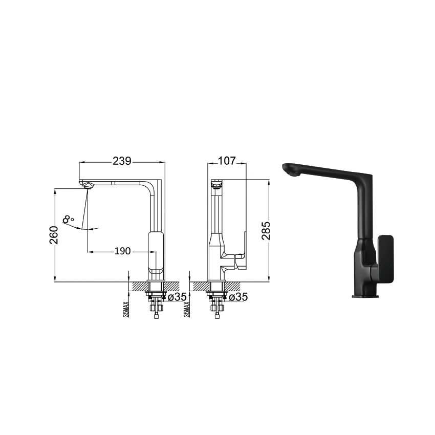 Seto Sink Mixer Matt Black