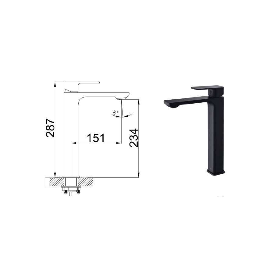 Seto High Rise Basin Mixer Matt Black
