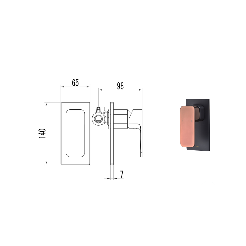 Seto Wall Mixer with Diverter Black & Rose Gold Handle