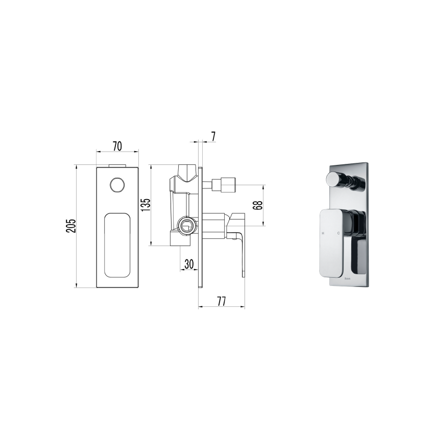 Seto Wall Mixer with Diverter Chrome