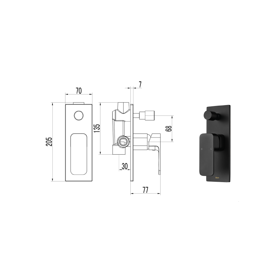 Seto Wall Mixer with Diverter Matt Black