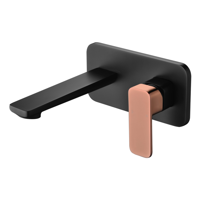 Seto Wall Basin Mixer Black & Rose Gold Handle