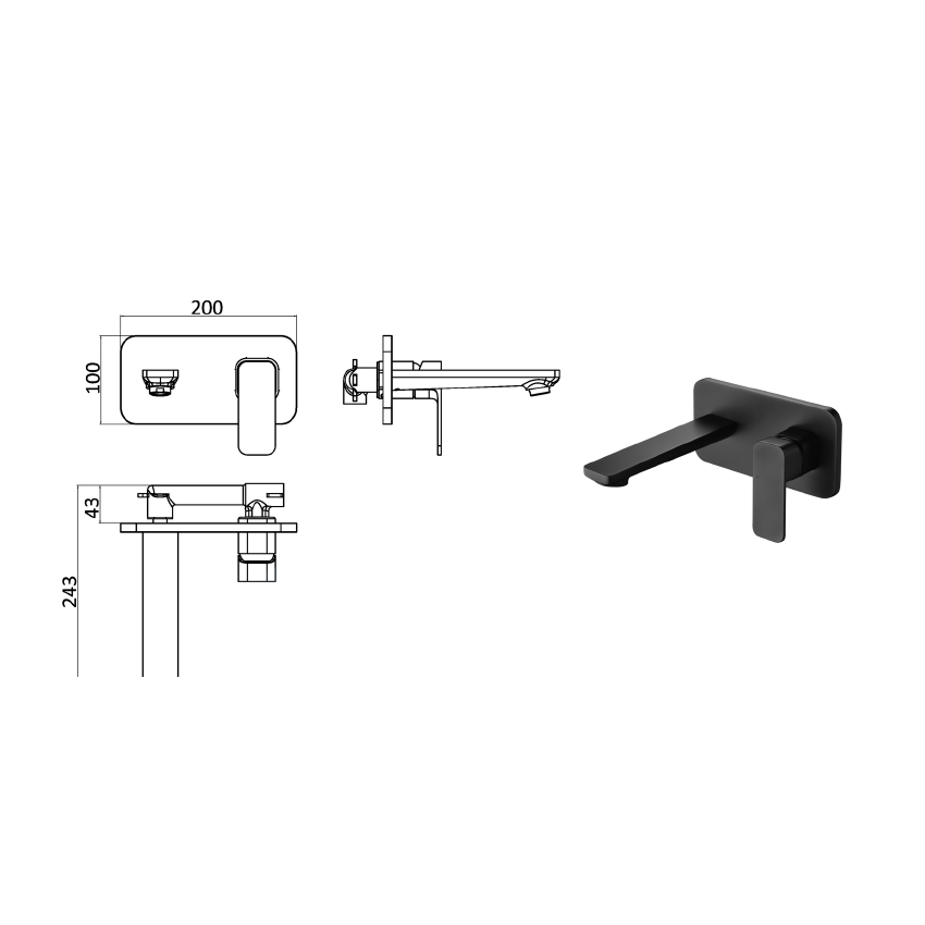 Seto Wall Basin Mixer Matt Black