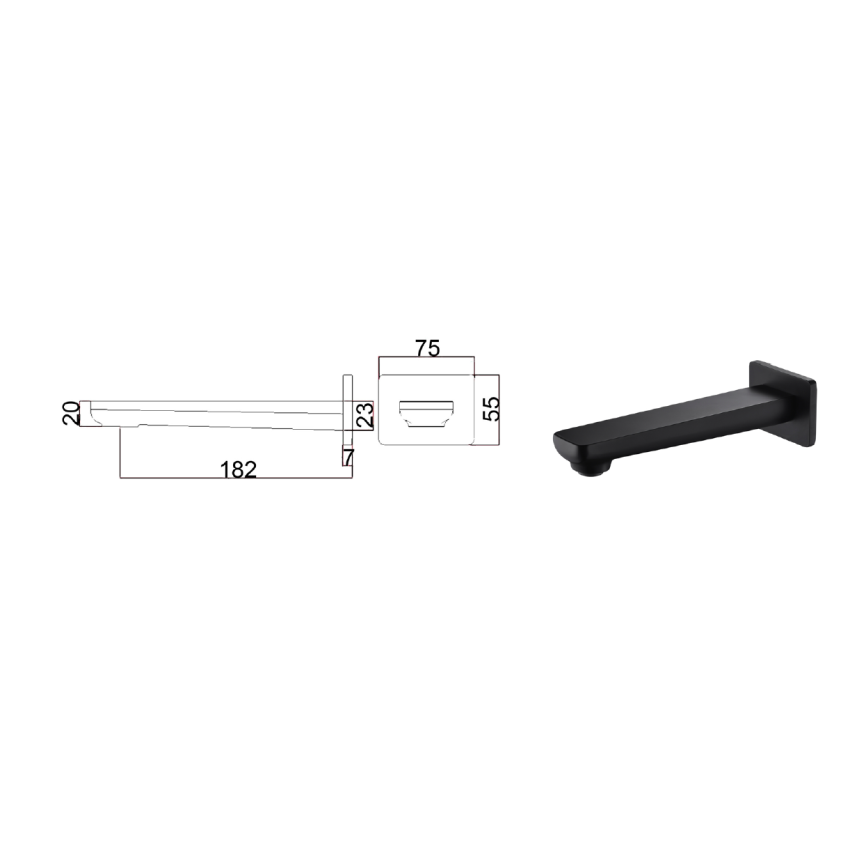 Seto Bath Spout Matt Black