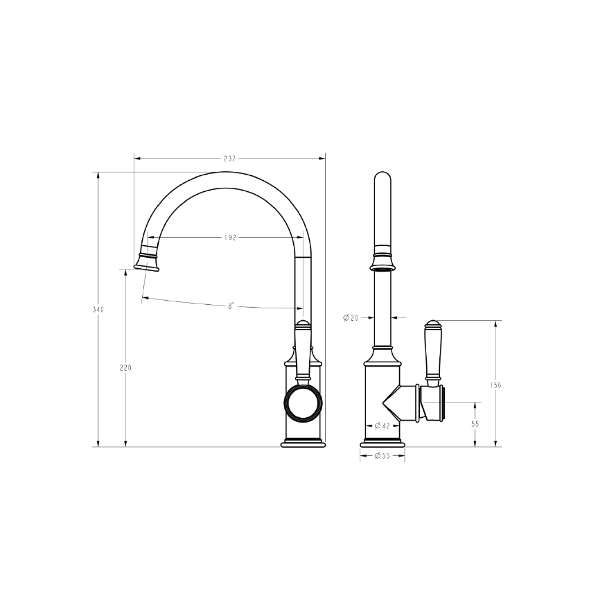 Clasico Gooseneck Sink Mixer Ceramic handle Chrome