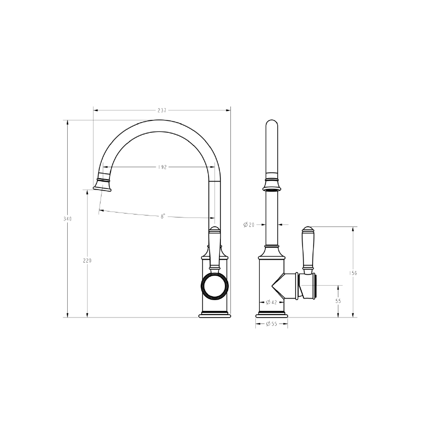 Clasico Gooseneck Sink Mixer in Brushed Nickel