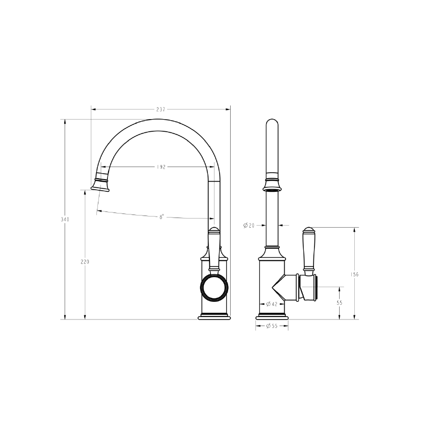 Clasico Gooseneck Sink Mixer in Matt Black