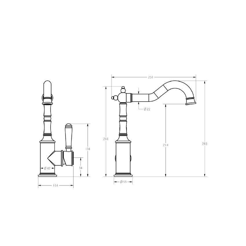 Clasico Sink Mixer Ceramic handle in Brushed Gold