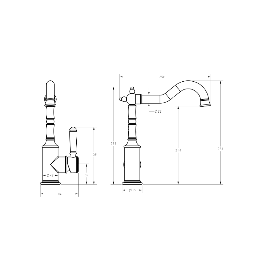 Clasico Sink Mixer Ceramic handle in Matt Black