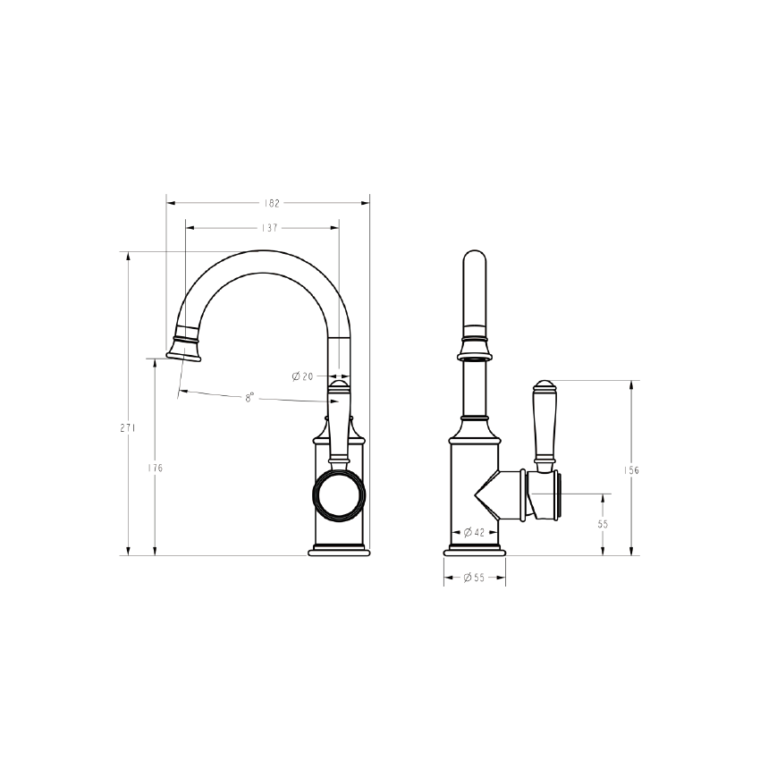 Clasico Gooseneck Basin Mixer Ceramic handle Chrome