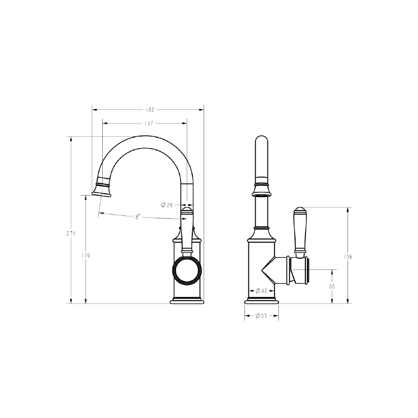 Clasico Gooseneck Basin Mixer in Brushed Gold