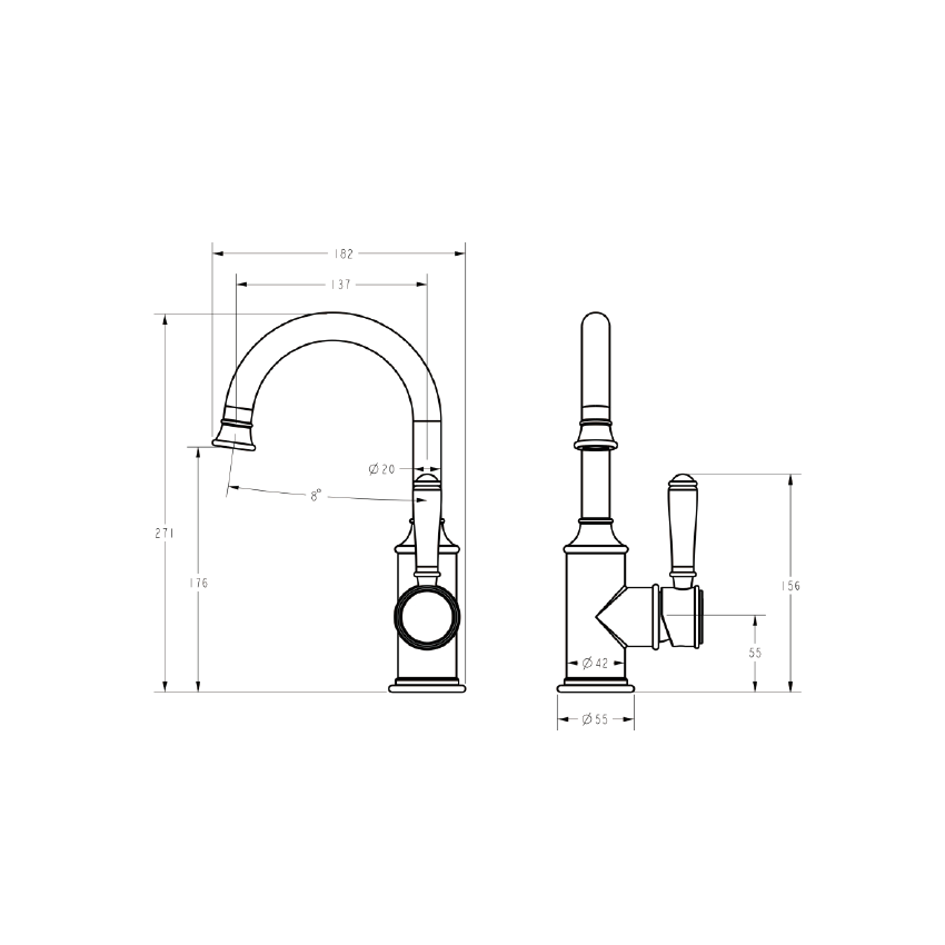 Clasico Gooseneck Basin Mixer in Matt Black