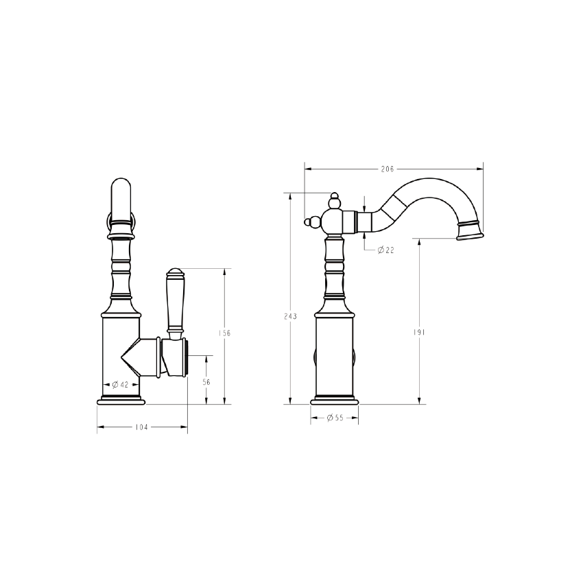 Clasico Basin Mixer Ceramic handle in Matt Black