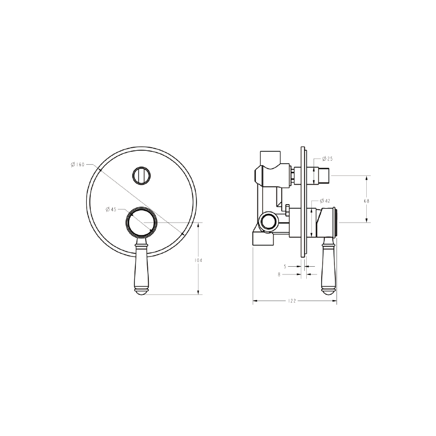Clasico Wall Diverter Mixer Trim Kits Ceramic handle in Brushed Nickel